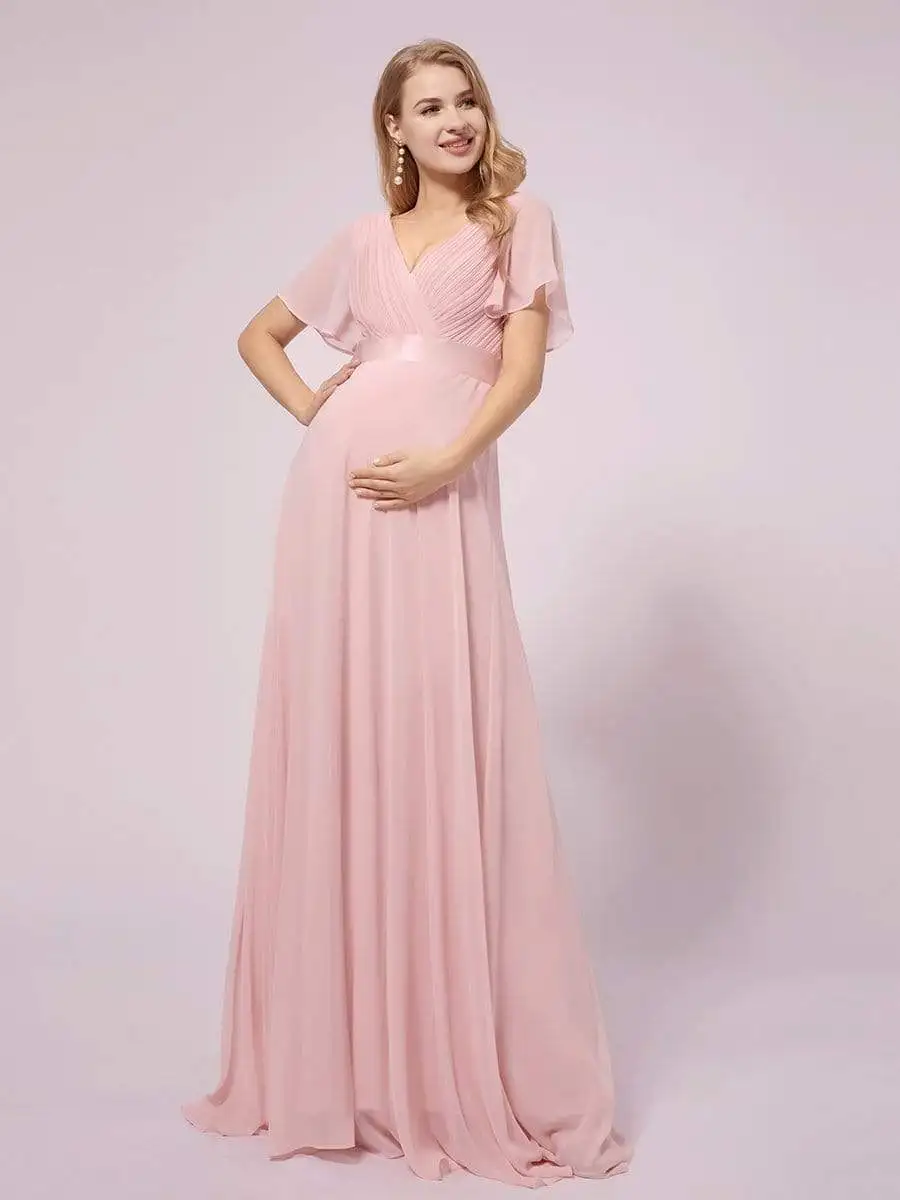 

Simple Chiffon Wholesale Maternity Dress with Glamorous Double V-Neck