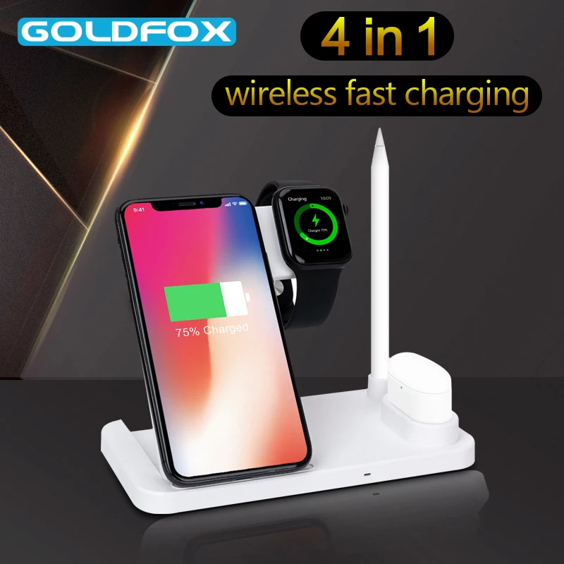 10 Вт 4 в 1 Беспроводное зарядное устройство для iPhone X/XS Max XR 8 Plus быстрая