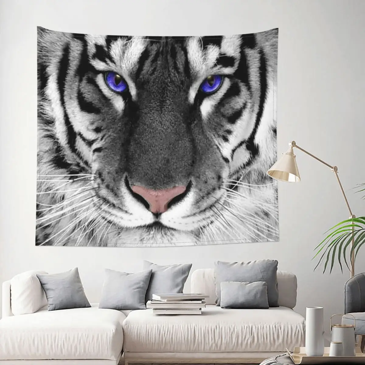 

White Tiger Monochrome Tapestry Cobija Animal Wildlife Decoration Wall Room Home Decor Hanging Bedroom Kawaii Cute Gift