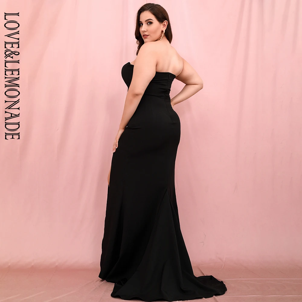 

LOVE&LEMONADE PLUS SIZE Sexy Tube Top Black Whit Split Bodyocn Fishtail Maxi Dress LM81481-5PLUS