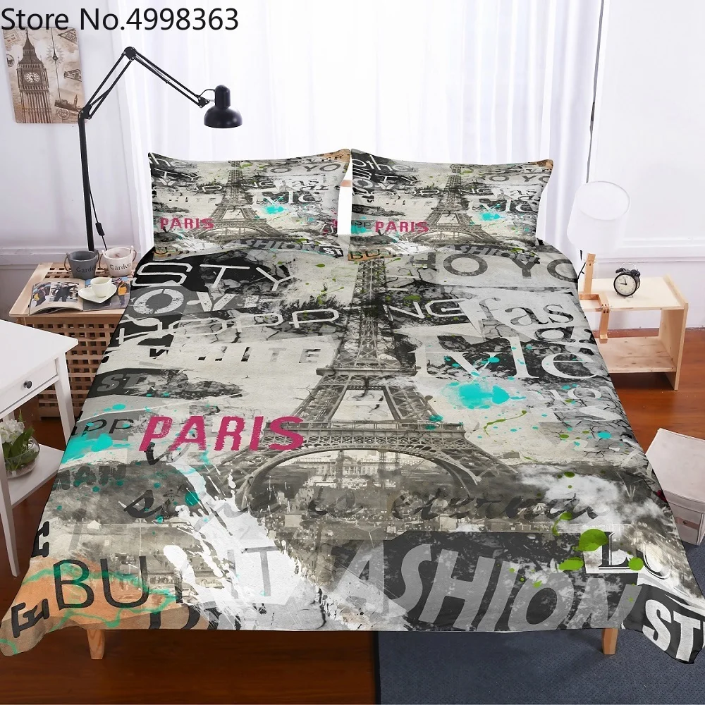 Комплект постельного белья в стиле ретро с изображением башни акварельных