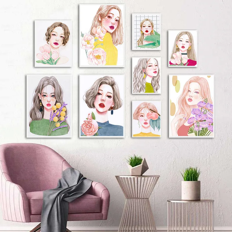 Модные женские постеры ручная роспись художественные принты элегантные фигуры