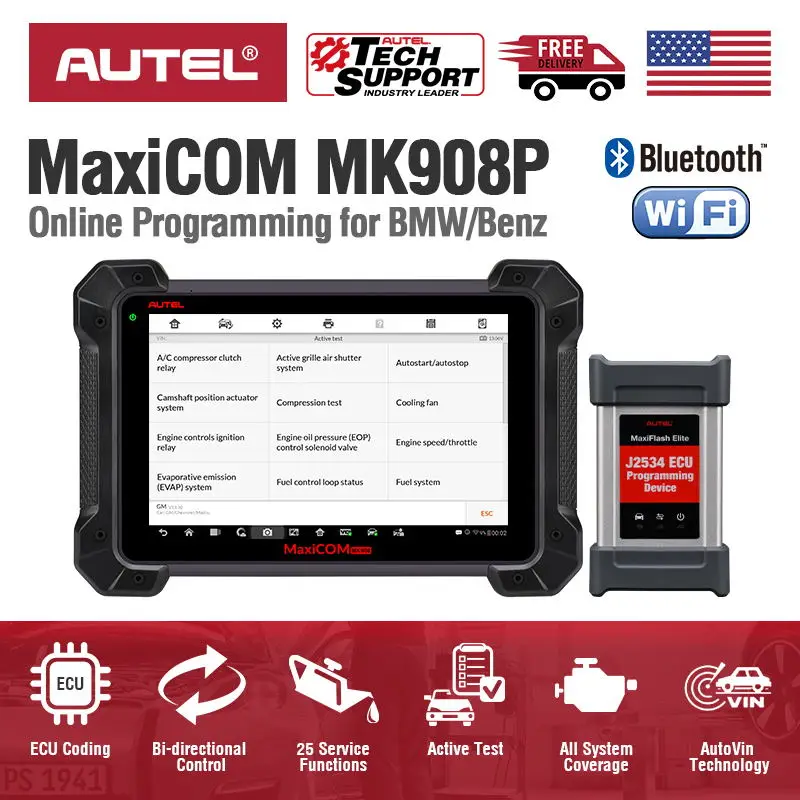 Автомобильный диагностический инструмент Autel MK908P прибор OBD2 программный сканер ECU