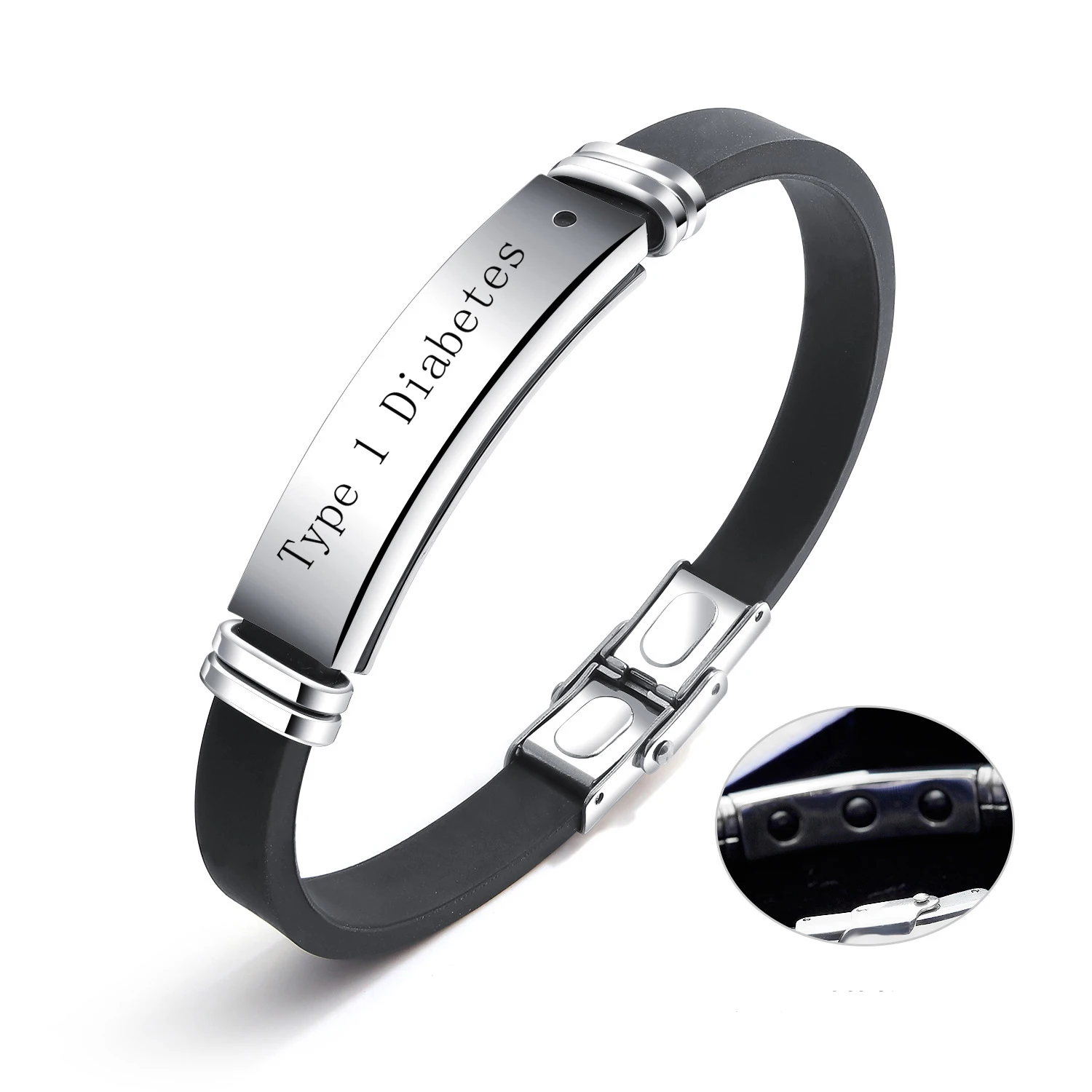 

Personalized Customized Bracelet Diabetic Anti-fatigue Titanium Steel Inlaid Magnet Bracelets Silicone Bangle Men's Jewelry Gift
