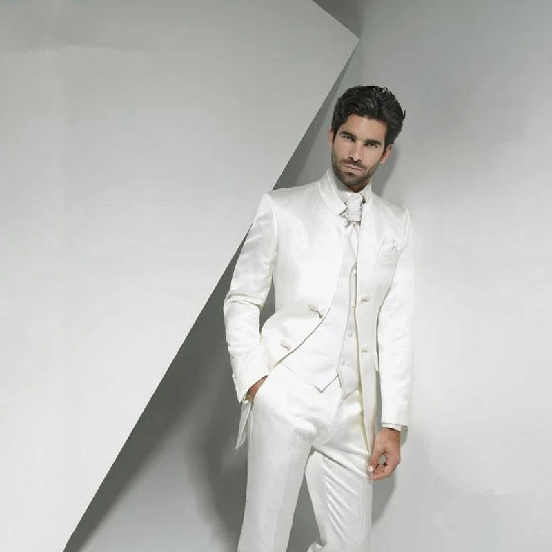 

Handsome Single breaste Groomsmen Mandarin L Groom Tuxedos Men Suits Wedding/Prom/Dinner Best Blazer(Jacket+Pants+Vest+Tie) 189