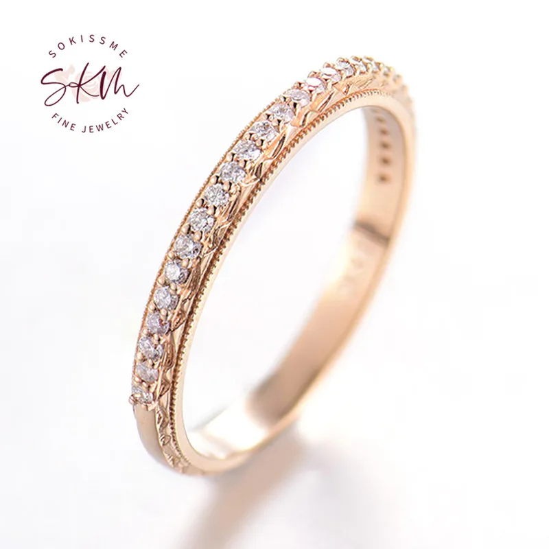 

Женские винтажные бриллиантовые кольца SKM, изящные обручальные кольца из розового золота 14 к, 18 К, роскошные Изящные ювелирные украшения для...