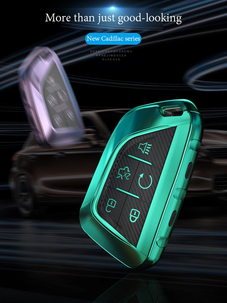 

For Cadillac CT4 CT5 Carbon Fiber Car Key Cover Protection Remote Alarm Case Holder Protector