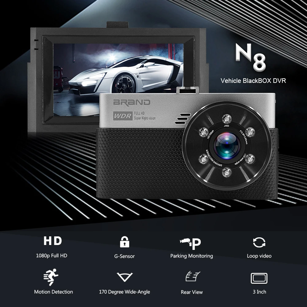 Dash камера 3 0 дюйма ips Автомобильный видеорегистратор FULL HD 1080P N8 регистратор