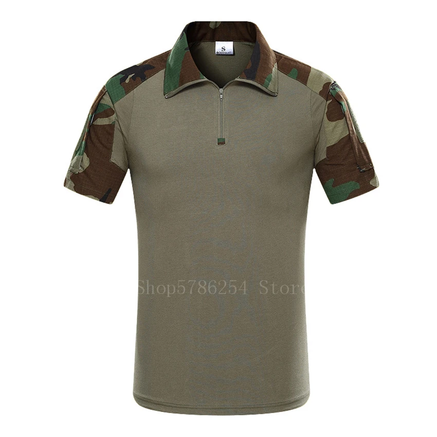 Camouflage Us Army Uniform Airsoft Tactical German Combat Men Male Military Patchwork Pocket Wwii Thin Short Sleeve Collar Shirt