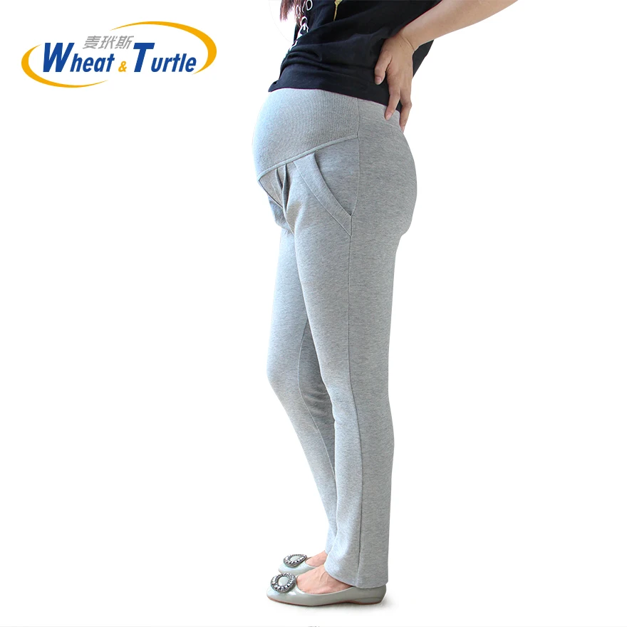 Enlarge 2022 New Arrival Designer Good Quality Light Grey Cotton Maternity Winter Leggings Comfortable Warm leggings For Pregnant Women