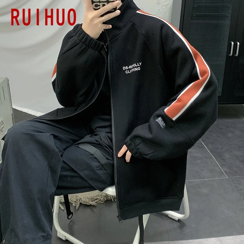 

RUIHUO Striped Baseball Jacket Men Clothing Japanese Streetwear Bomber Jackets For Men Brand 5XL 2021 New Arrivals