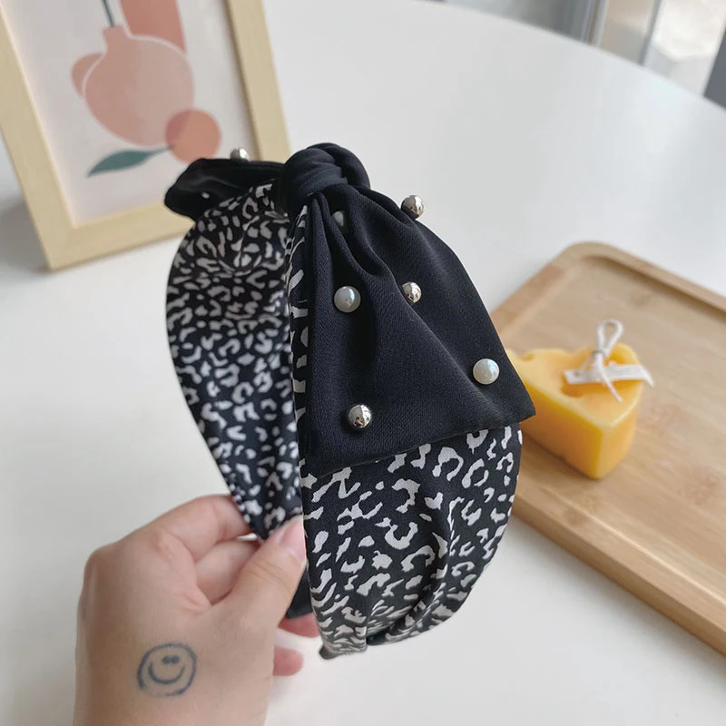 

Fashion Thousand Bird Pattern Hair Band for Women Korean Wide Edge Large Bow Hair Hoop Solid Color Wave Point Headband Headdress