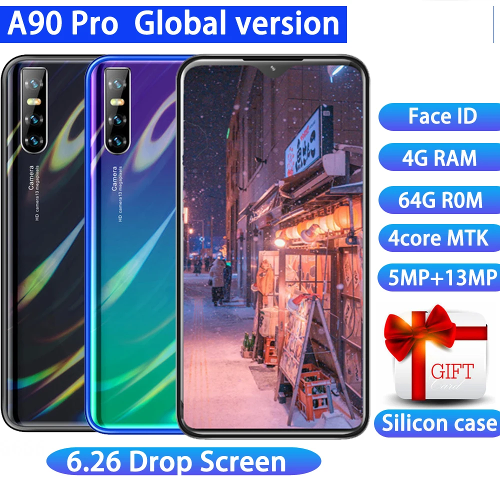 Смартфон A90 Pro глобальная версия android мобильный телефон 6 26 'Waterdrop 4GBRAM + 64GBROM