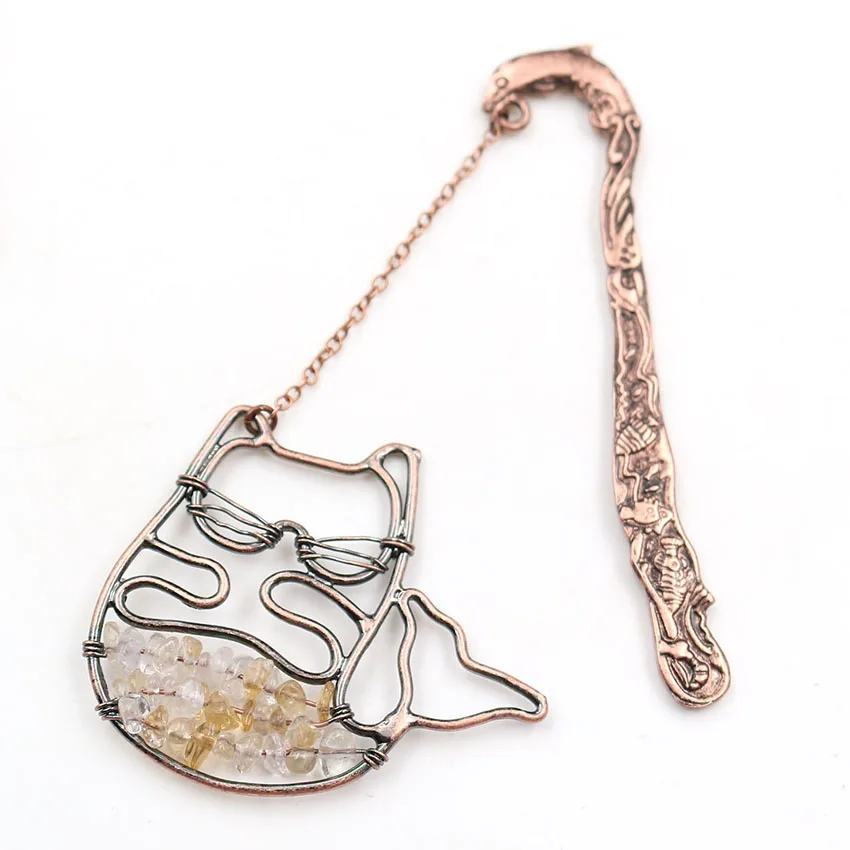 FYJS уникальный медный Дельфин с проволокой обертывание милый кот цитрин Закладка