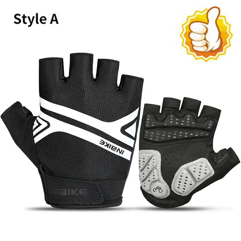 Style A-black white INBIKE велосипедные перчатки с полупальцами, летние перчатки для горного велосипеда, дышащие мужские и женские Перчатки для фитнеса, велосипедные перчатки, анти-шоковые спортивные перчатки - Цвет: Style A-black white