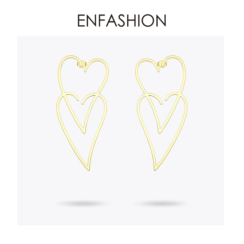 ENFASHION геометрические висячие серьги с большим сердцем для женщин из нержавеющей стали золотого цвета длинные висячие серьги Модные ювелирные изделия E191107 - Окраска металла: Yellow gold color