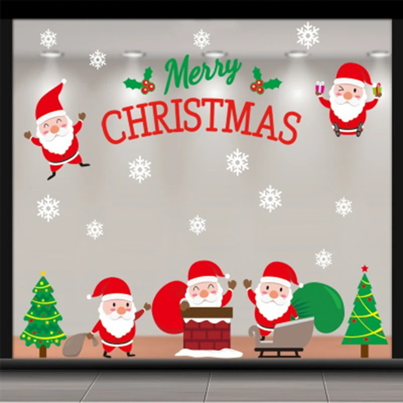 Рождественское украшение для дома наклейка на стену окно стекло дверь магазина