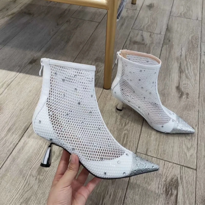 Женские ботильоны с острым носком Дизайнерские со стразами 2019|Женские