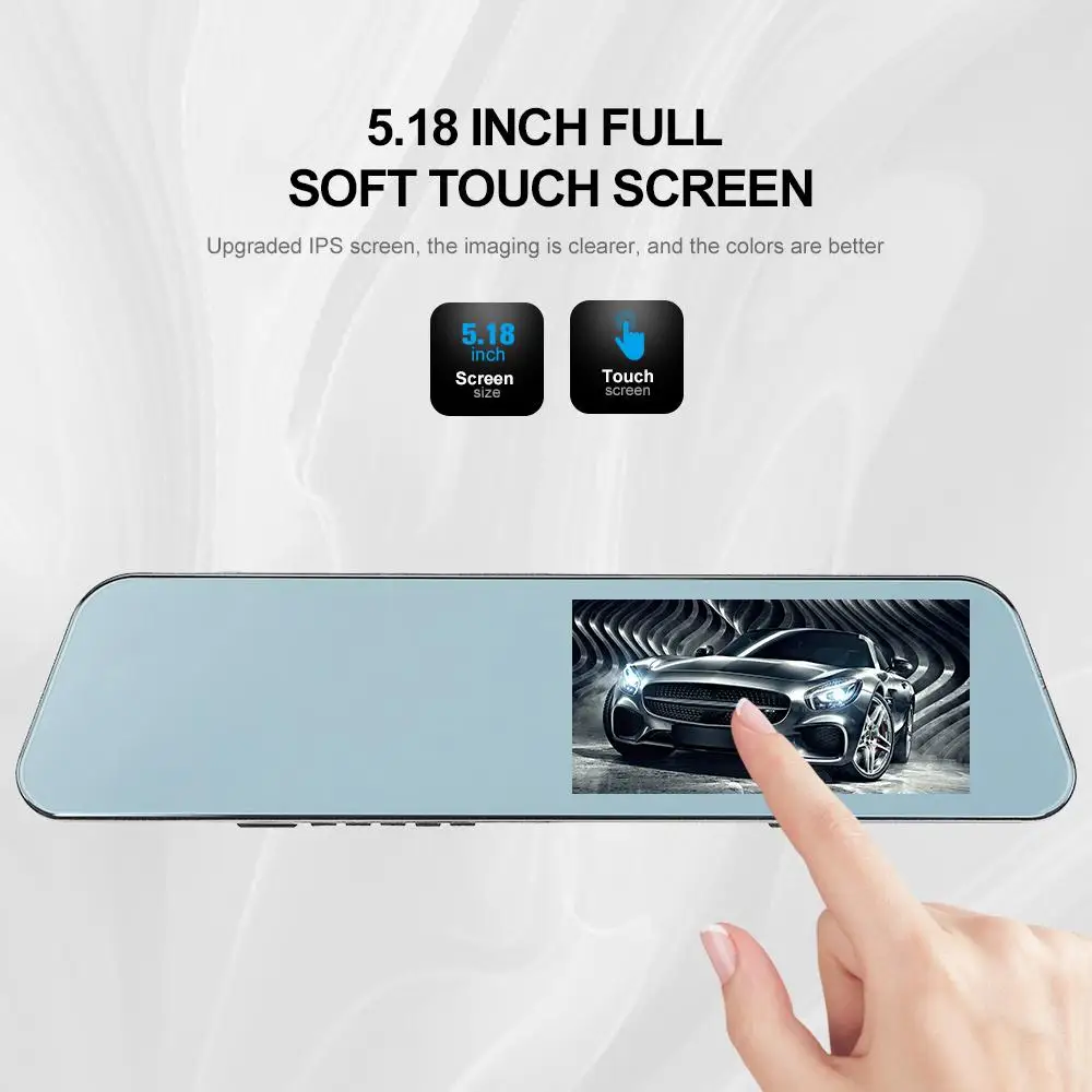

Vehemo Car DVR 5.18Inch 1080P Touch Screen Recorder Dash Cam Night Vision Motion Detection Backup Camera Rearview Mirror Camera