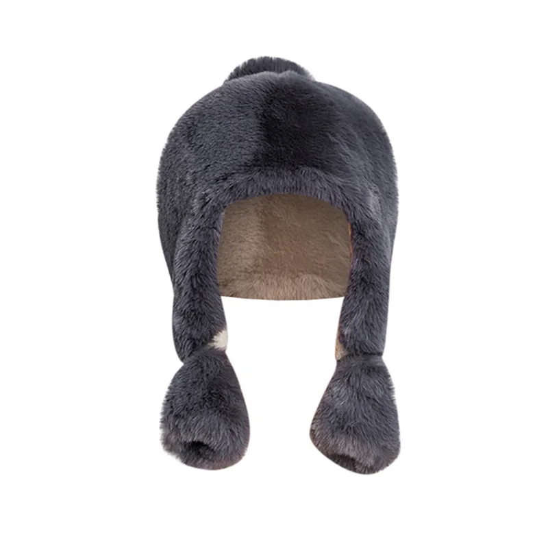 Зимняя теплая шапка бомбер из искусственного кроличьего меха мягкая унисекс