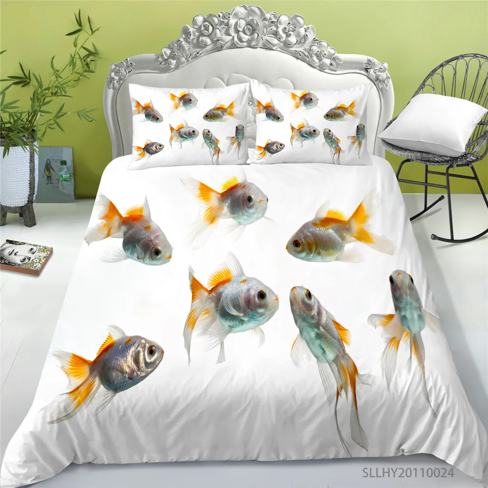 

3D Ocean Bedding Set King Size Duvet Cover Set Polyester Bedclothes 2/3 Pcs Fish Printing Dropship