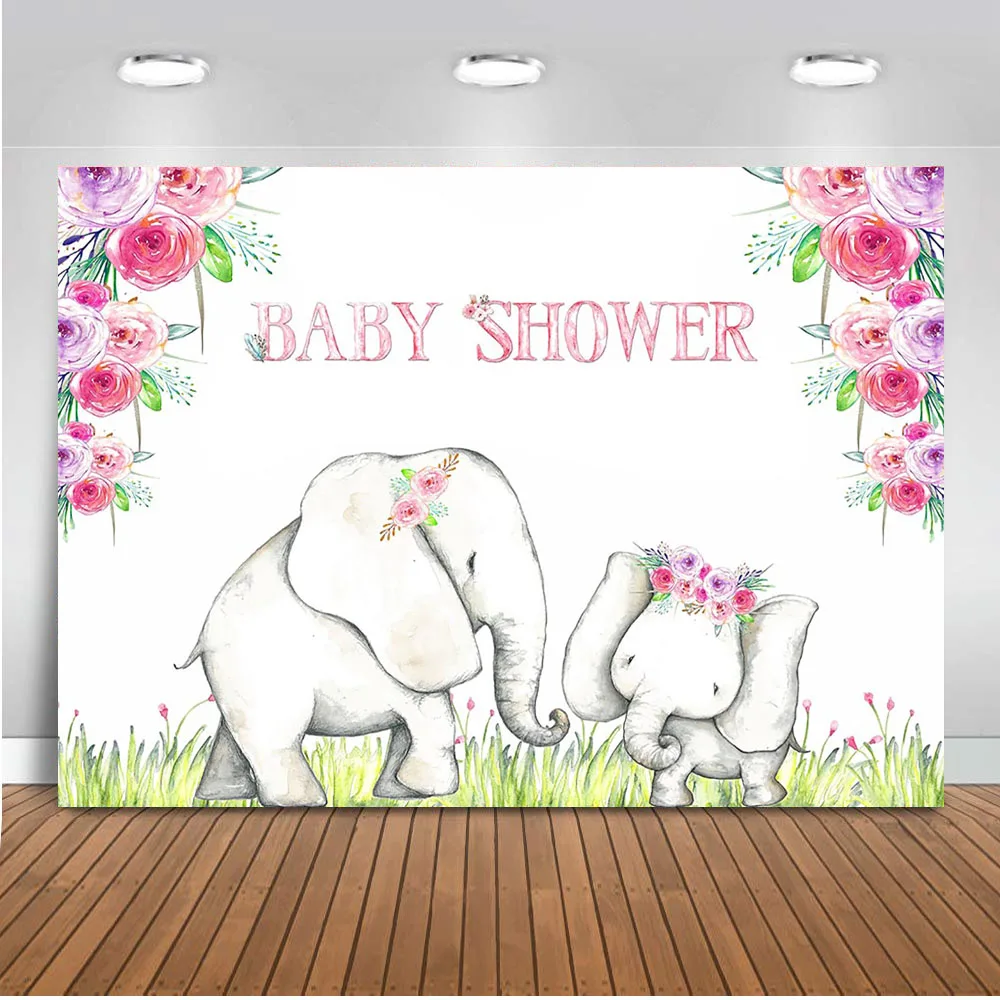

Elephant Backdrop for Photography Newborn Baby Shower Party Decoration Supplies Baby Girl Backdrops for Photography Video 7x5ft
