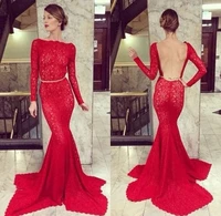 sexy backless long sleeves lace evening dresses mermaid style fishtail formal party gowns prom reception dress for women