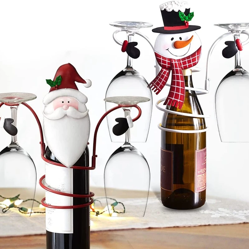 

Santa Christmas Holiday Wine Bottle and Glass Holders Snowman Wine Rack for Home Christamas Decor Kitchen Storage Rack