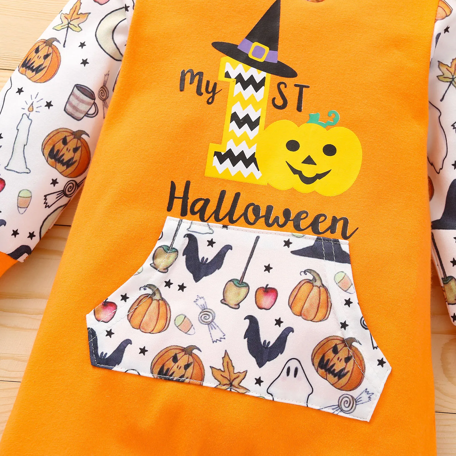 

2021 Baby Halloween Letter Printed Rompers Cute Boys Girls Long Sleeve Hoodies Jumpsuit Playsuit Kids Cotton Clothes Baby Outfit