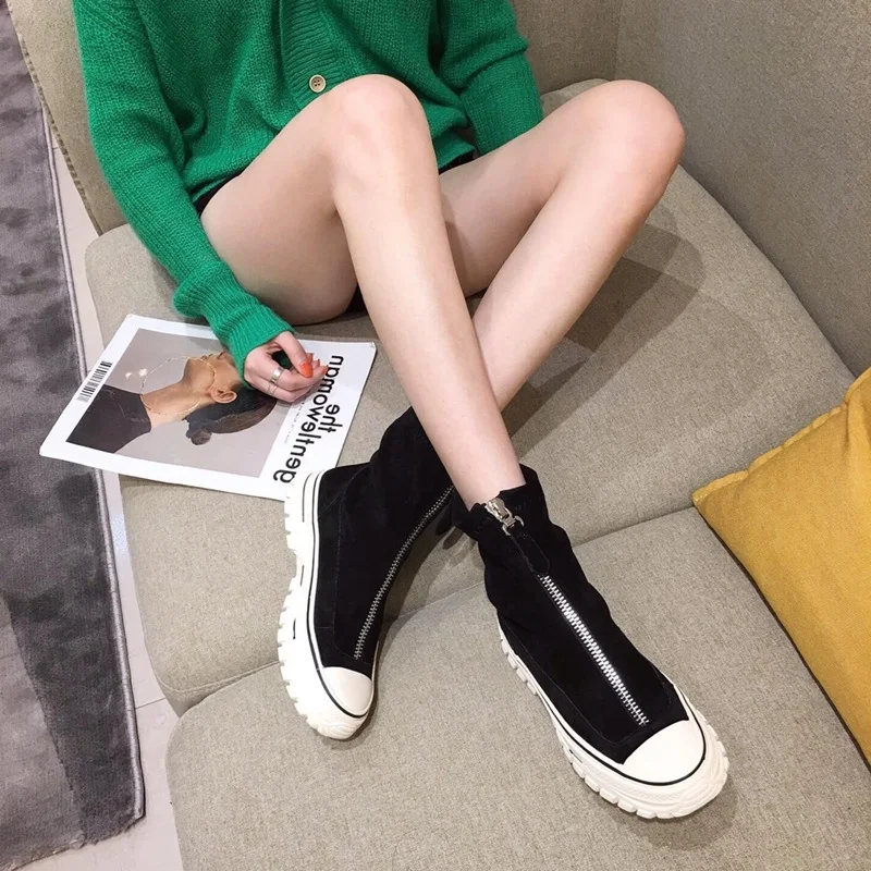 2019 г. женские осенние ботильоны замшевые мотоциклетные ботинки на молнии Женская