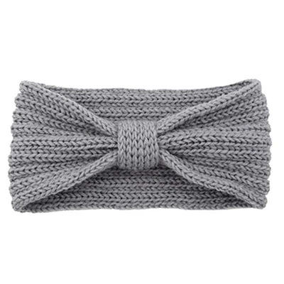 D-Light gray Зимняя теплая Ушная вязаная головная повязка тюрбан для Леди Женский вязаный бантик широкая эластичная повязка для головы головной убор аксессуары для волос - Цвет: D-Light gray