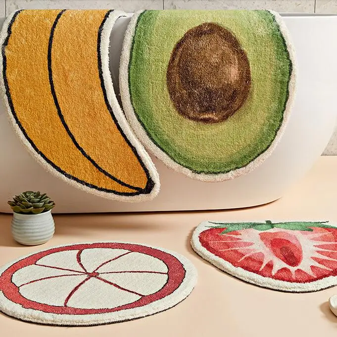 

Nordic Cartoon 3D Fruit Bath Mat Fleece Carpet Rugs Funny Bathtub Room Living Room Door Stairs Bedroom Foot Floor Mats Area Rug