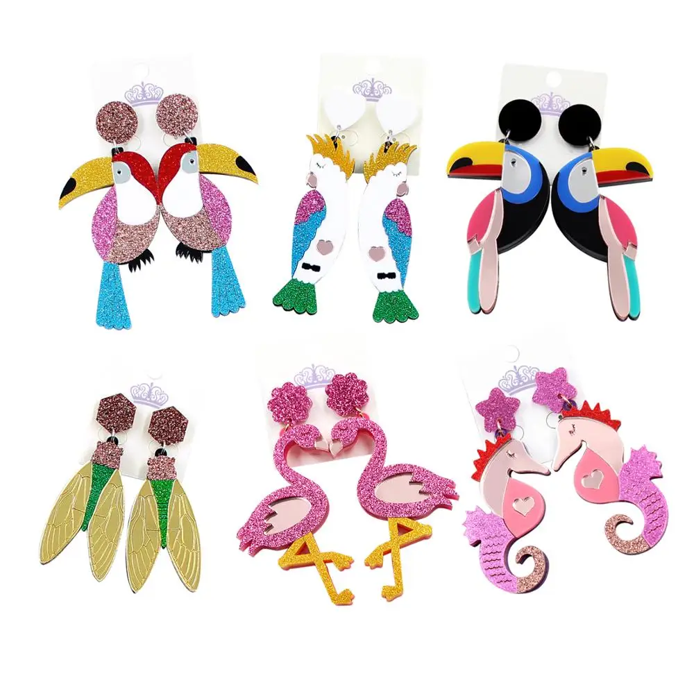 

1pair Toucan Dangle Earring Watermelon Ice Cream Flamingo Cherry Glitter Acrylic Earring