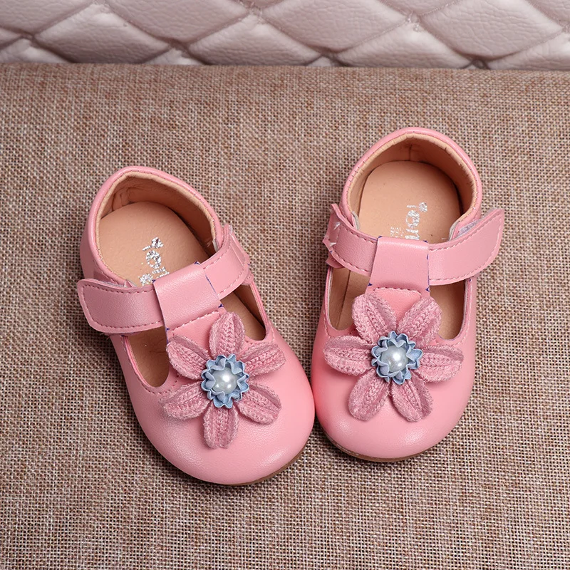 

2021 Summer Toddler Girl Single Shoes PU Soft Sole Kids Girls Flower Shoes Soft Sole Pink Little Girls Fashion Princess Shoes