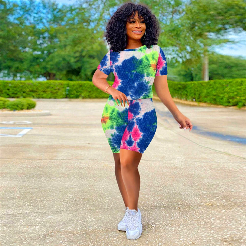 

Q21y797 European American spring and summer women's Pineapple cloth Yoga suit leisure sports style tie dyeing two piece set whol
