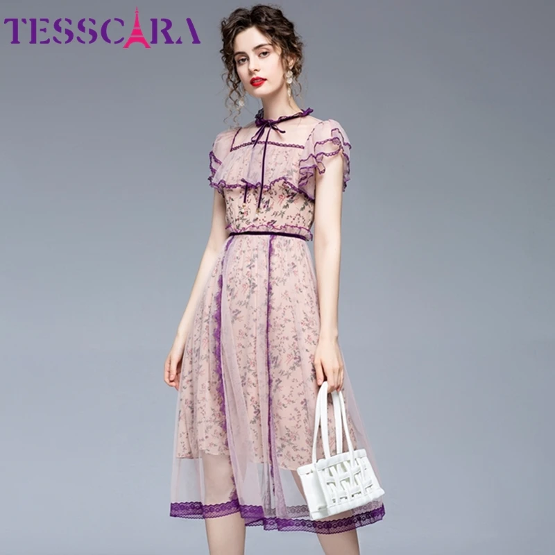 TESSCARA женское летнее элегантное Сетчатое платье праздничное высокого качества с