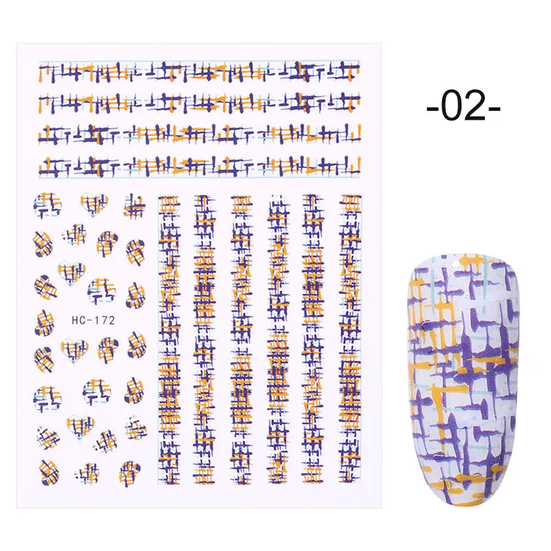 Series 1 - 02 1 Sheet 3D Nail Stickers Self-adhesive Stripe Shape Flowers Element Mixed Patterns Transfer Decals Nail Decoration for Nail Art - Color: Series 1 - 02
