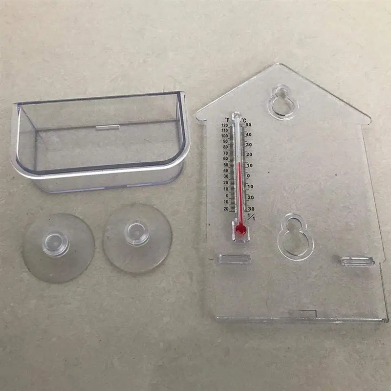 

Bird Feeder With Thermometer Window Wild Bird Feeder Transparent Bird Feeding Cage Yard Garden Decor Bird Supplies