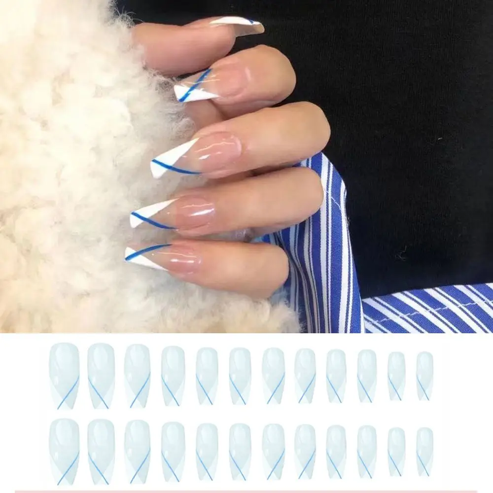 

24pcs/Box Ballerina Manicure Tool Artificial Full Cover Nail Tips Wearable Fake Nails French Long Coffin False Nails