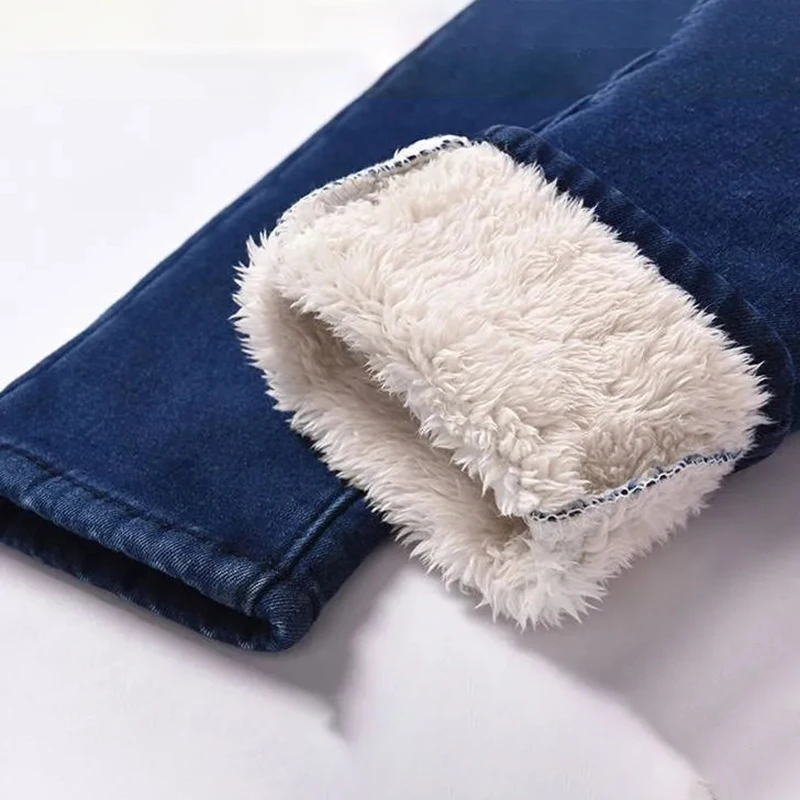 

Winter Plus Size Warm Cashmere Jeans Women Vintage Thick High Waist Butt Lifting Leggings Mom Skinny Resilience Pencil Pants