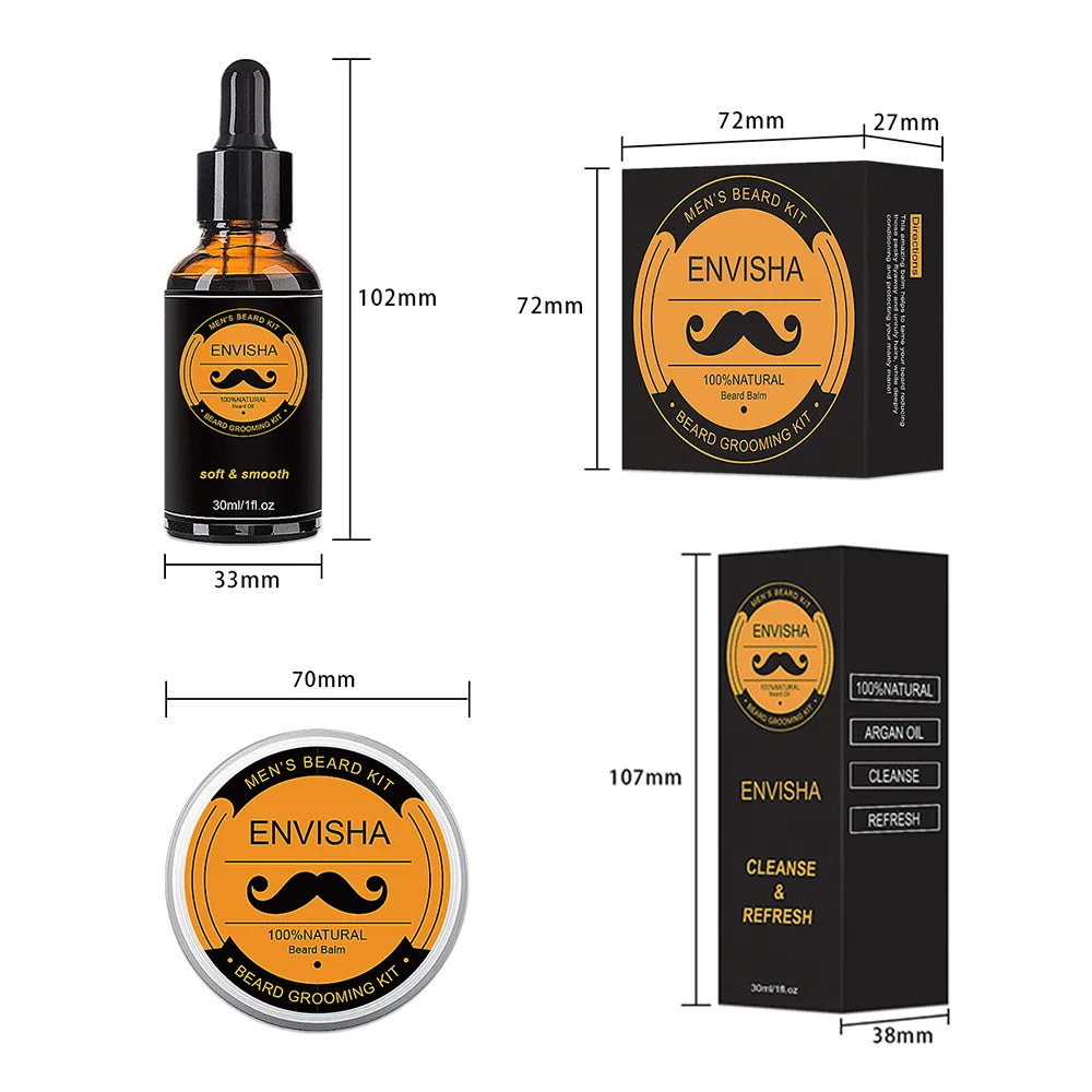

5pcs Barbe Men Beard Growth Kit Enhancer Argan Essentital Oil Comb Nourishing Moisture Cream Scissors Set with Drawstring Bag