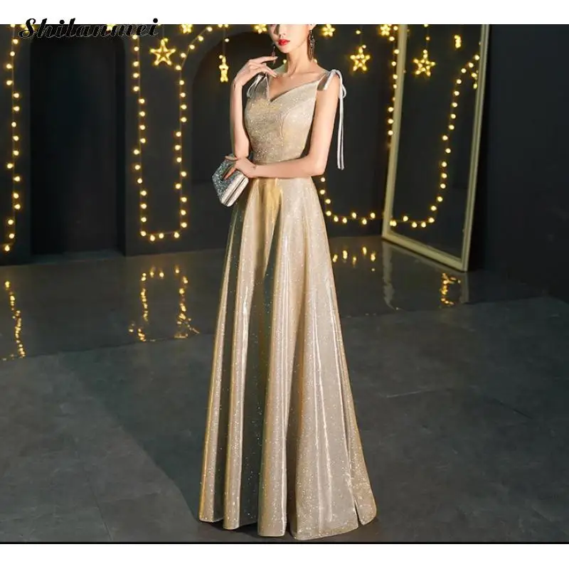 

Женское вечернее платье с блестками, золотистое длинное блестящее платье на бретелях-спагетти, большие размеры 3xl