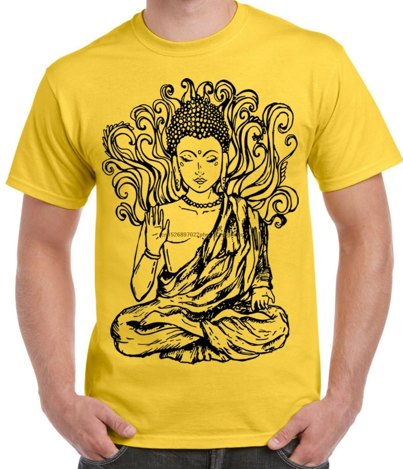 Мужская футболка с большим принтом Будды Женская Медитация|Мужские футболки| |