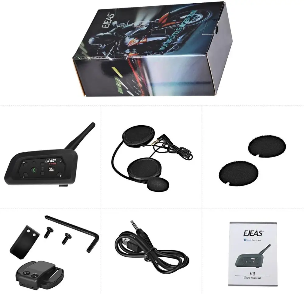 

V6 Pro Helmet Intercom Communication System V6 Motorcycle Bluetooth Intercom Interphone Connect Up to 6 Riders Helmet Headset
