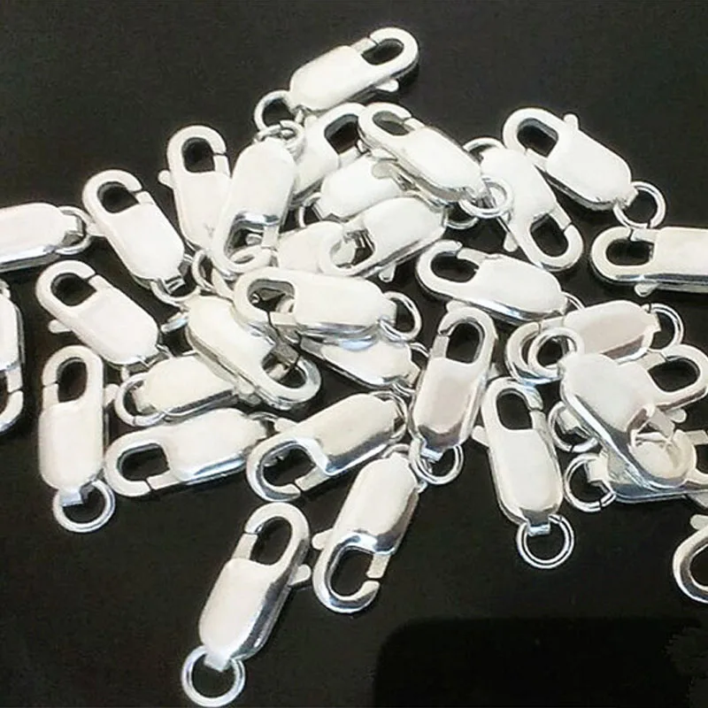 

Genuine Real Pure Solid 925 Sterling Silver Lobster Clasp Hook Claw Buckle With Ring Connector Jewelry Making Findings