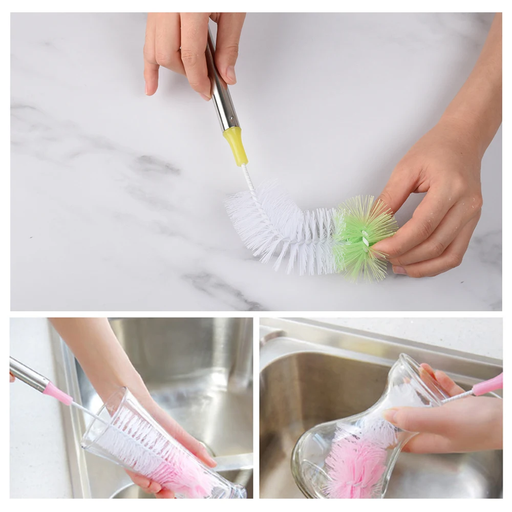 1 шт. Нержавеющая сталь ручка щетка круглая голова изгиб бытовой уборки посуда