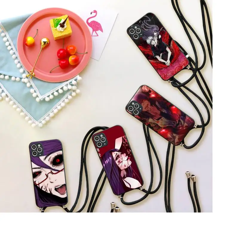 

Rize Kamishiro Tokyo Ghoul Phone Case For iPhone 7 8 11 12 X XS XR MINI Pro Max Plus Strap Cord Chain Lanyard soft