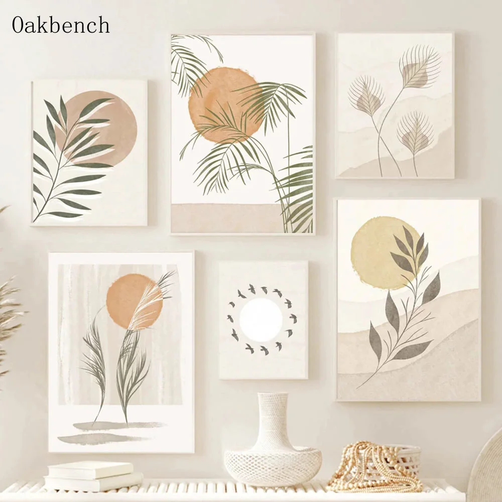 

Abstract Canvas Art Painting Landscape Painting Bohemian Poster Leaves Sun Prints Nordic Wall Picture For Living Room Decoration