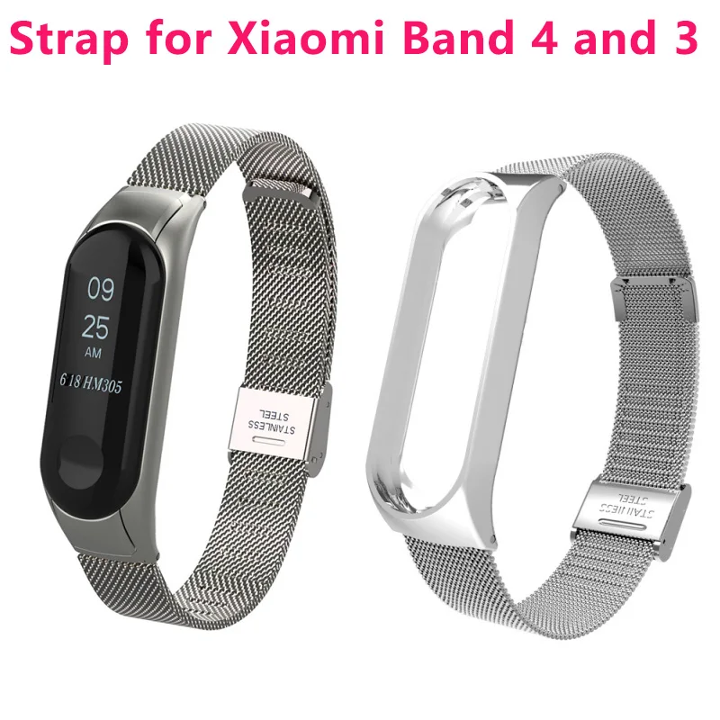 Ремешок для Miband 4/3 Xiaomi из нержавеющей стали металлический Серебряный наручный