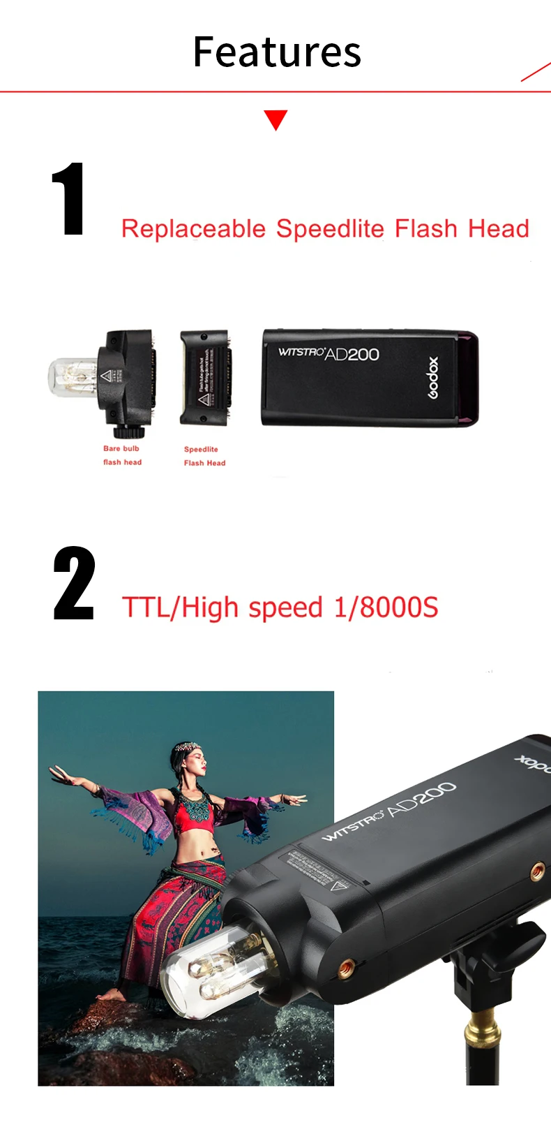 Godox AD200 комплект 200Ws 2,4G ttl карманная вспышка стробоскоп 1/8000 HSS Беспроводная монолайт 2900mAh литиевая батарея и голая лампочка/Speedlite